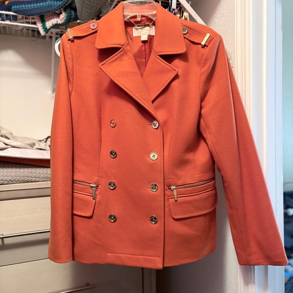 Michael Kors Wool Jacket Women size XL -Terracotta with Gold Buttons - Picture 3 of 12